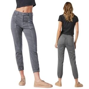 High Rise Cotton Slim Fit Ankle Cropped Jogger Cargo Pants Dark Gray - 31